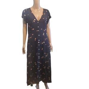 Capulet Size S Woven Floral Printed V-Neck Button Up Maxi Shirt Dress Pockets